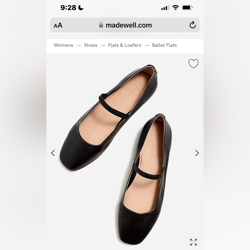 Black Leather Madewell Greta Ballet Flats - brand new in box